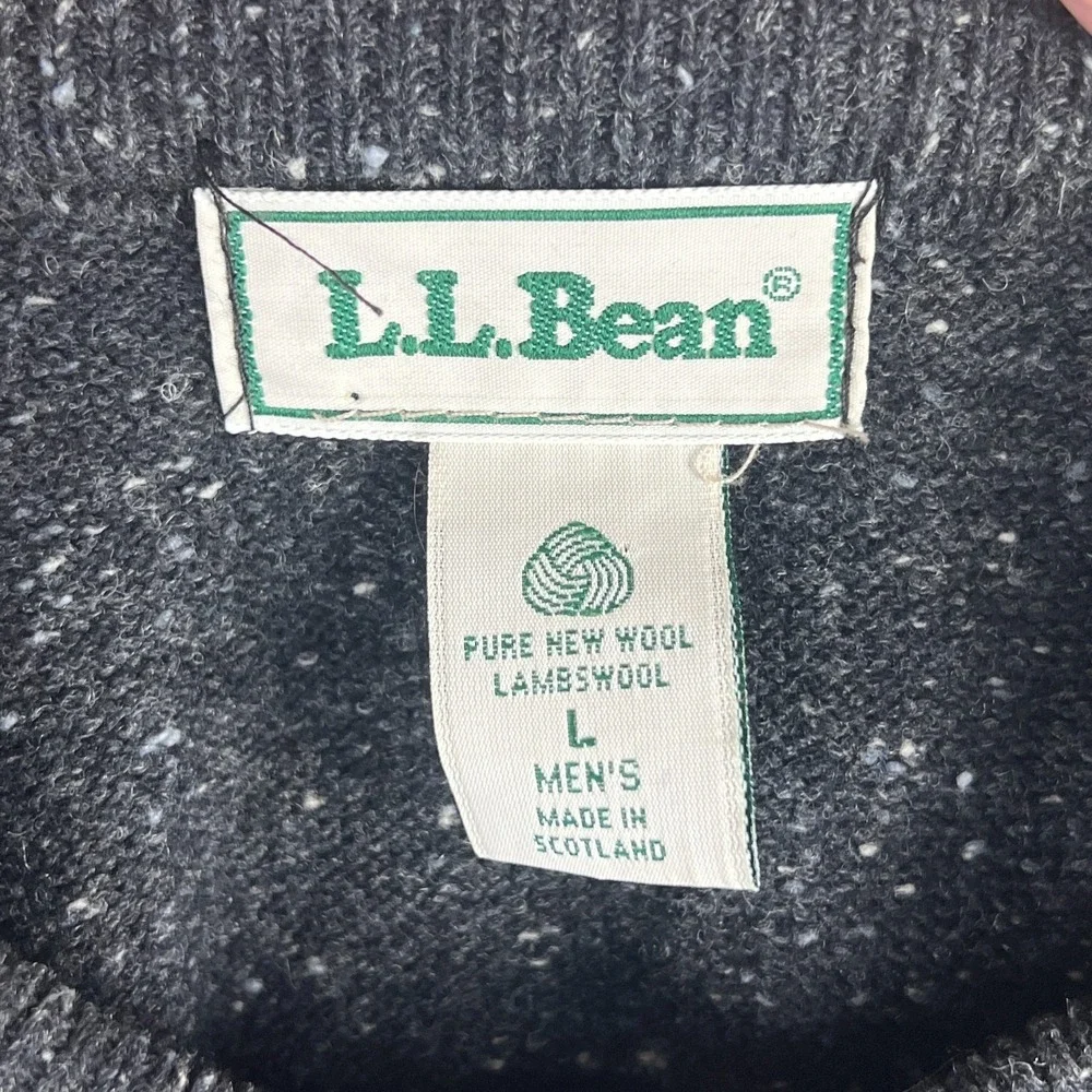 VTG LL Bean Sweater Mens L‎ 100% Lambswool Knit Scotland Grey White Fleck Argyle